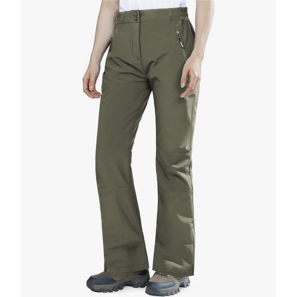 Outdoor Ventures Womens Fleece Lined Ski Snow Hiking Pants Olive Army Green 10